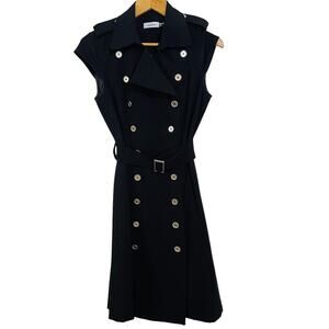 Calvin Klein Military Trench Double Breasted Black Dress Belted Size 6